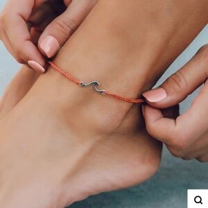 PURA VIDA Shoreline Silver Wave ANKLET in CORAL New!